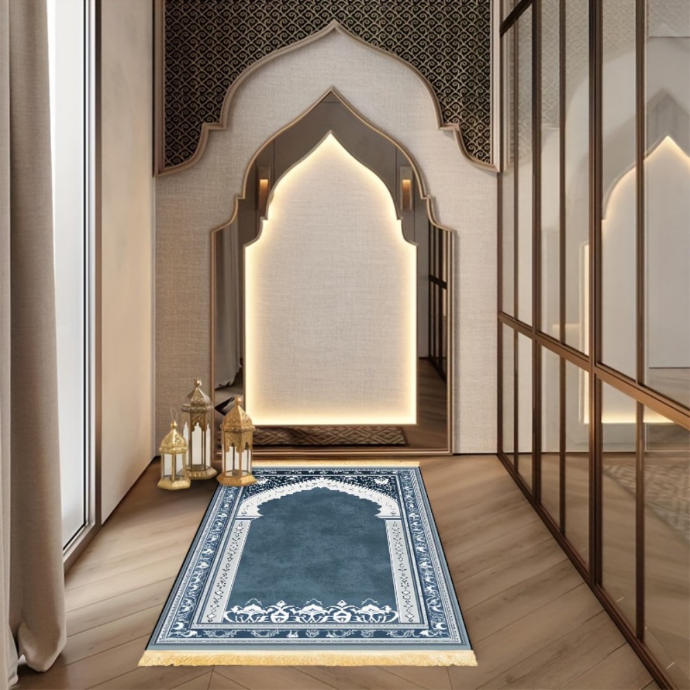 Home Bathroom Design Simple - VIKAMA Islamic Prayer Rug Mat, Blue