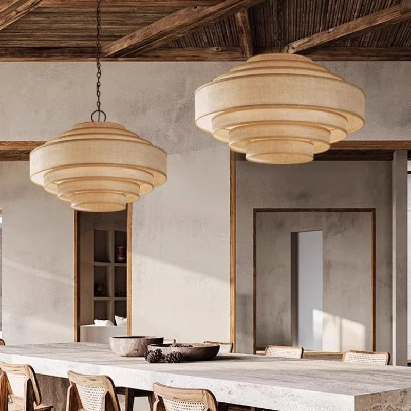 Home Bathroom Lighting Design - Restaurant Wabi-sabi Fabric Art LED Pendant