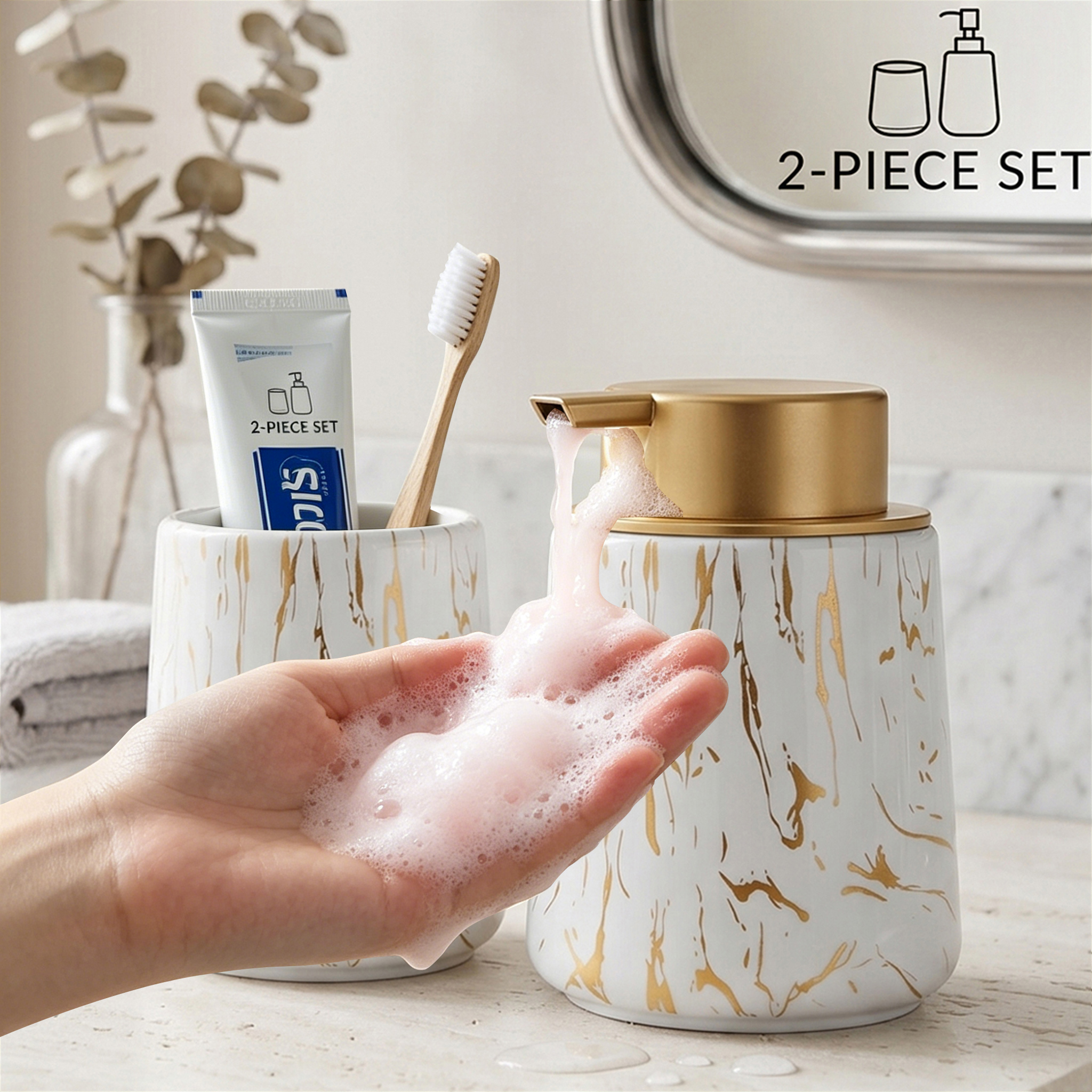 Soap Dispenser Pump - Bathroom Accessories Set - Foam Soap