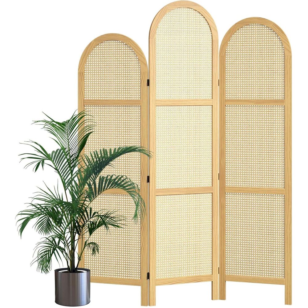 Home Office Bathroom - Natural Wave 3-Panel Rattan Room Divider