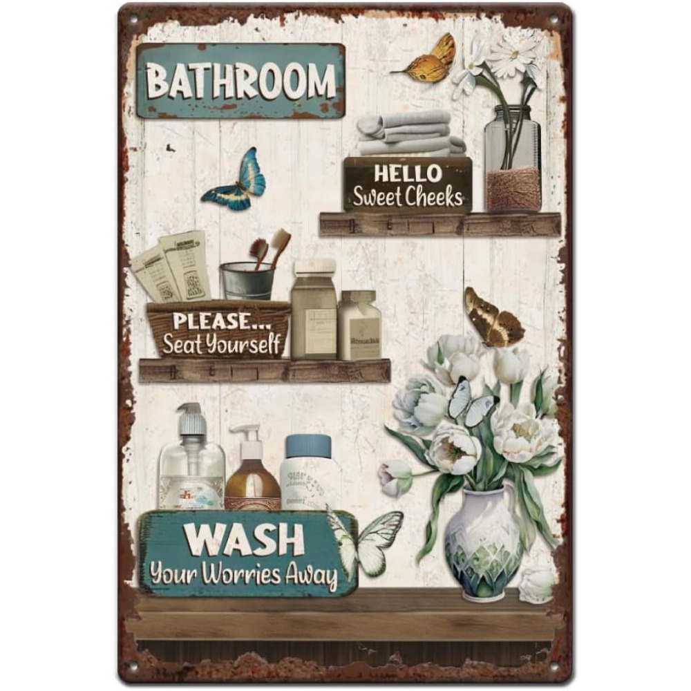 Home Bathroom Wall Art - Bathroom Floral Tin Signs Vintage Hanging