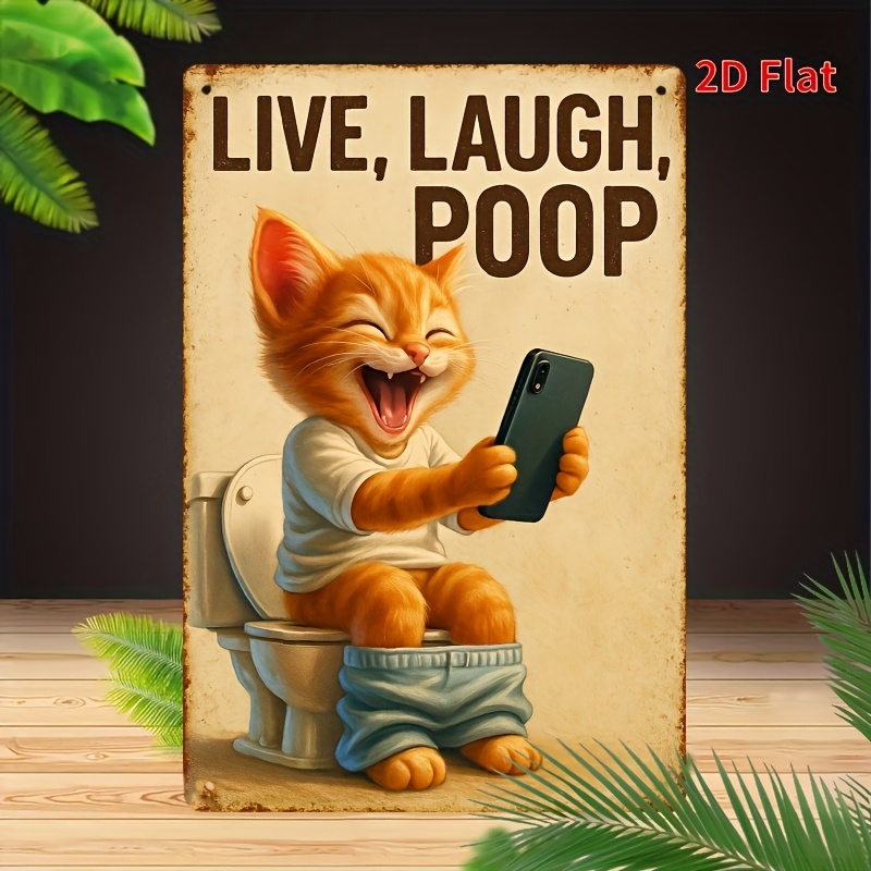 Funny Cat on Toilet Metal Wall - Home Bathroom Wall Art avis et prix