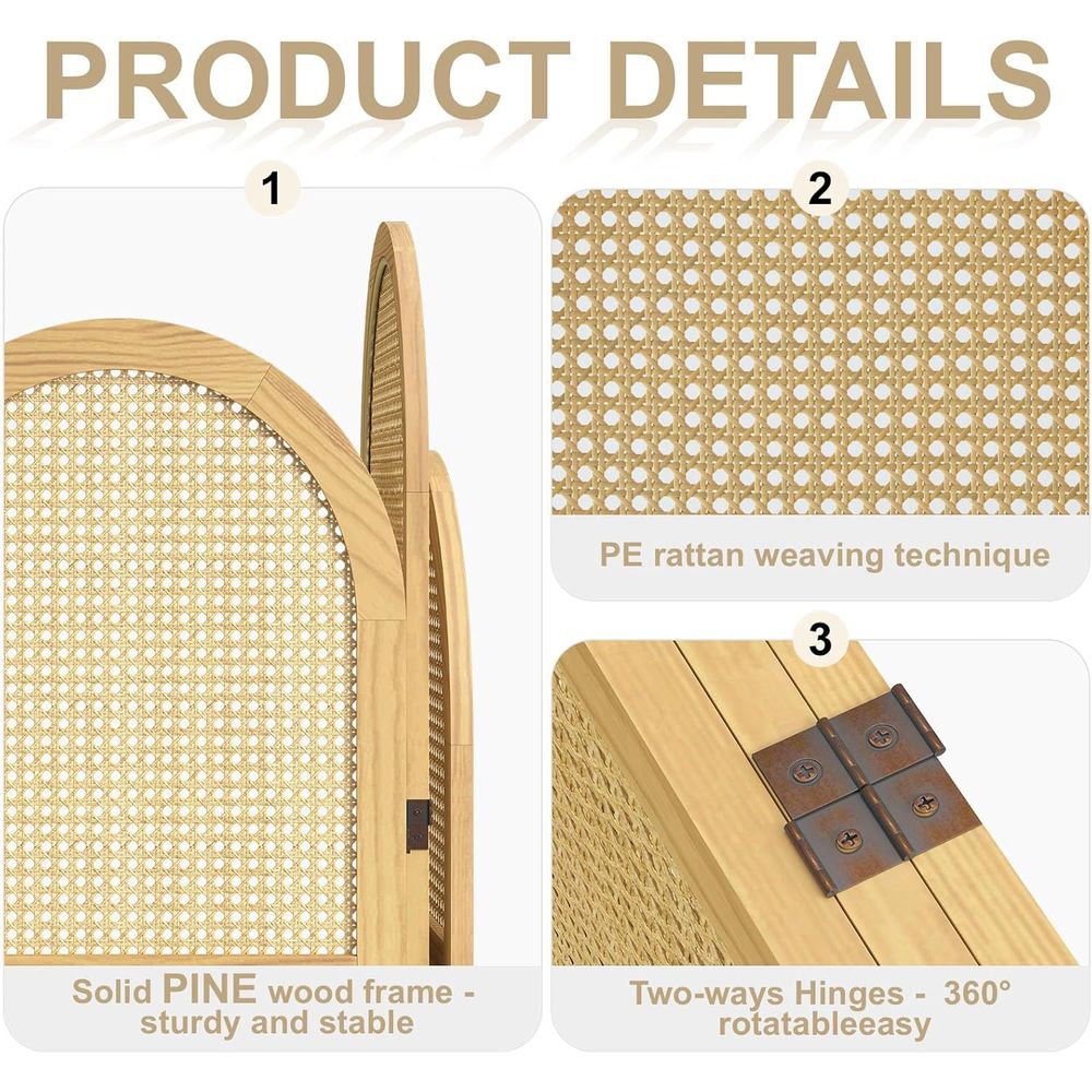 Natural Wave 3-Panel Rattan Ro - Home Office Bathroom avis et prix